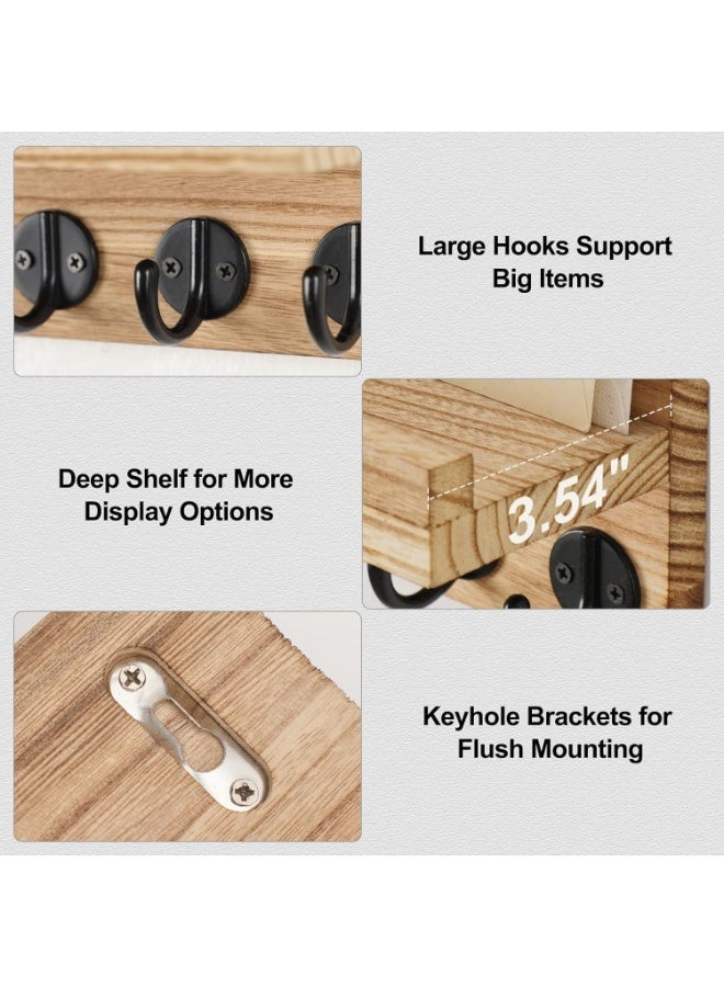 Key Holder for Wall, Decorative Key and Mail Holder with Shelf Has Large Key Hooks for Bags, Coats – Paulownia Wood Key Hanger with Mounting Hardware (9.8”W x 6.7”H x 4.2”D) (Burnt wood) - Image 4